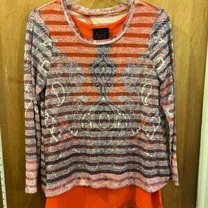 🐻Size S - French Blue - Petite Black and Orange Pullover Blouse